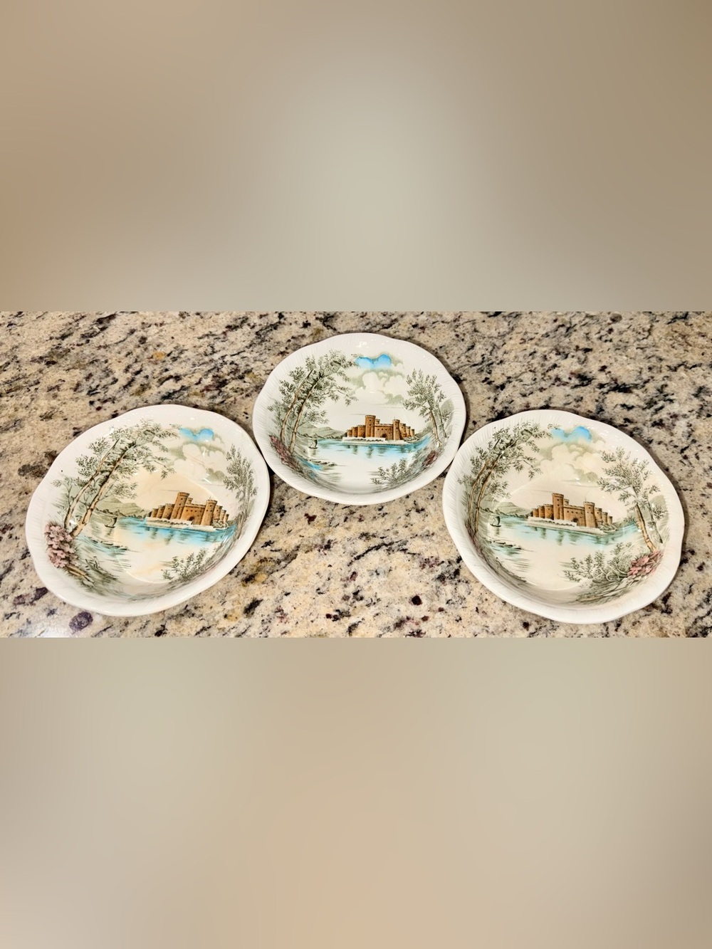 Vintage Alfred Meakin Queens Castle Bowls Set of 3 Staffordshire England